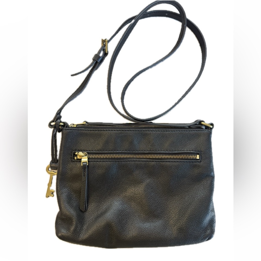 Vintage Fossil Black Leather Crossbody Bag